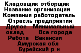 Кладовщик-отборщик › Название организации ­ Компания-работодатель › Отрасль предприятия ­ Другое › Минимальный оклад ­ 1 - Все города Работа » Вакансии   . Амурская обл.,Бурейский р-н